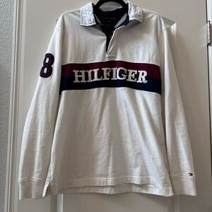 Tommy Hilfiger cotton rugby pullover. Large. EUC. Preppy. Spell out polo shirt